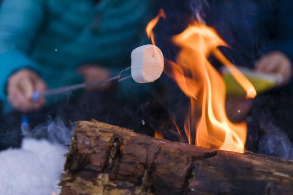 Marshmellow über dem Feuer